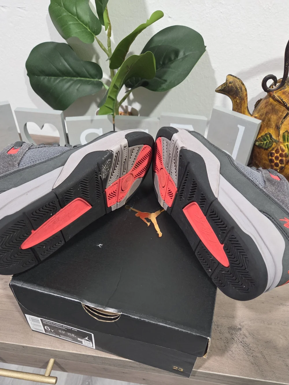Jordan Men's Charcoal Gray Suede Low-Top Sneakers with Subtle Red Accents